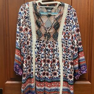 Ali Miles- Rayon/Cotton V neck multi long sleeved top Med NWT